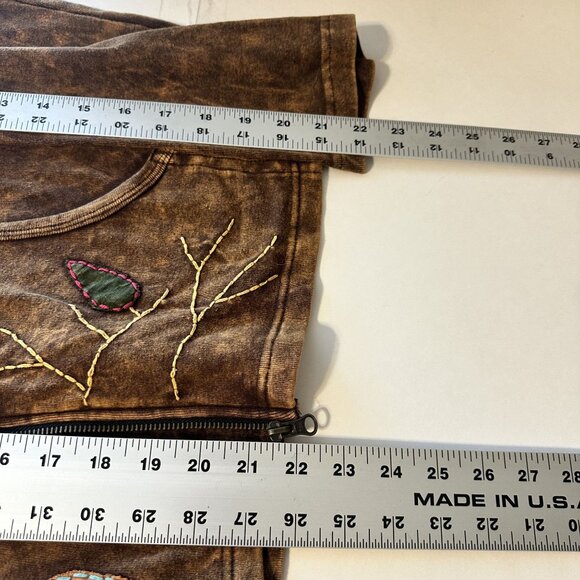 Womens Handmade Cotton Hoodie Brown Zip Up Colorful Embroidered Nepal Medium - Picture 6 of 6